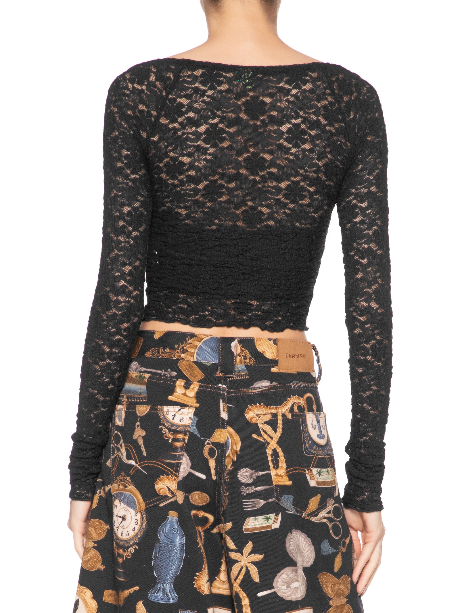 Blusa Feminina Decote Reto Artesanal Rendada Preto Farm