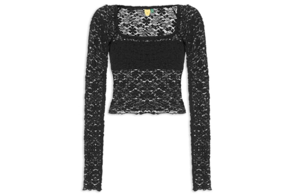 Blusa Feminina Decote Reto Artesanal Rendada - Preto