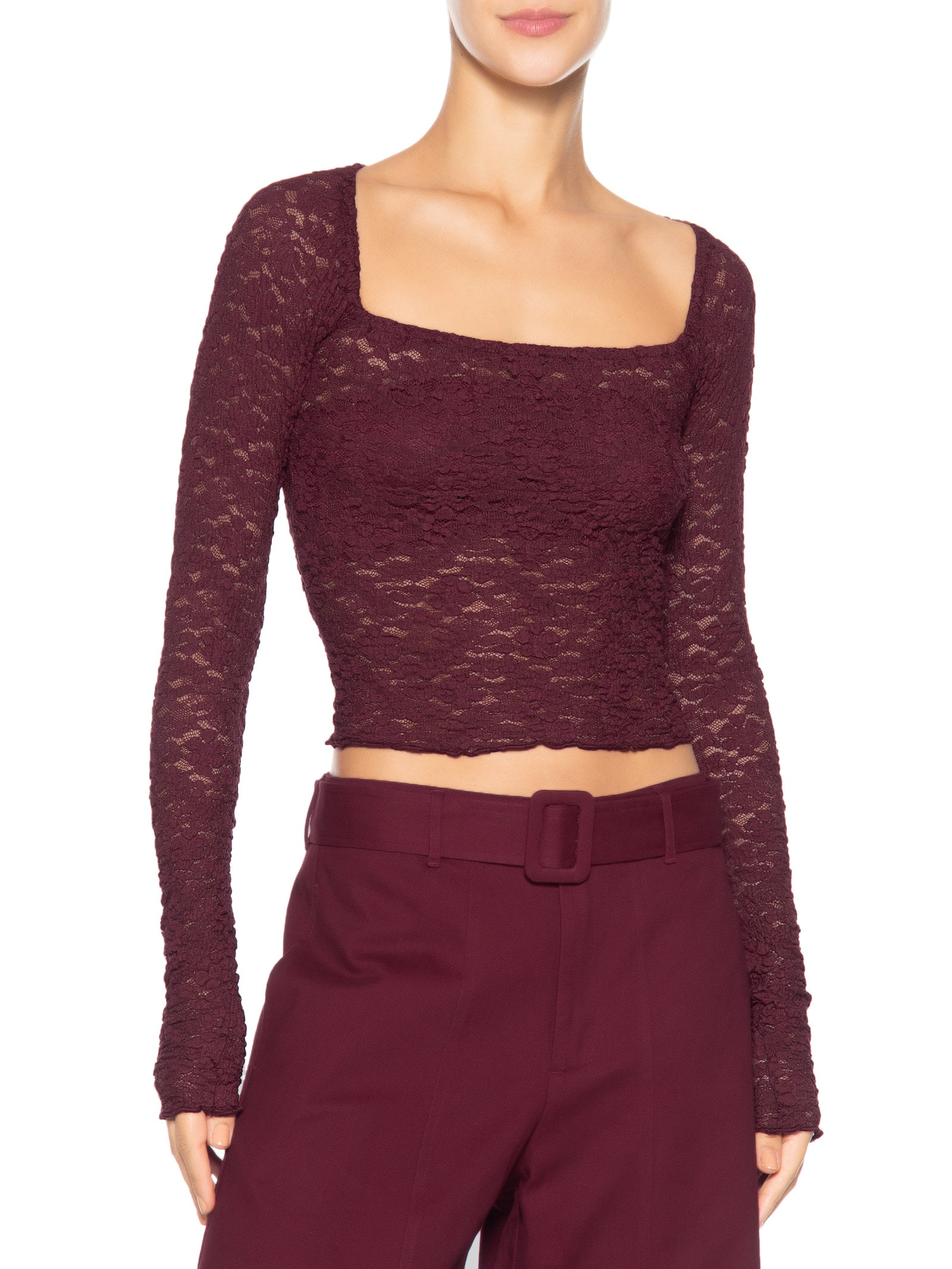 Blusa Feminina Decote Reto Artesanal Rendada Vermelho Farm