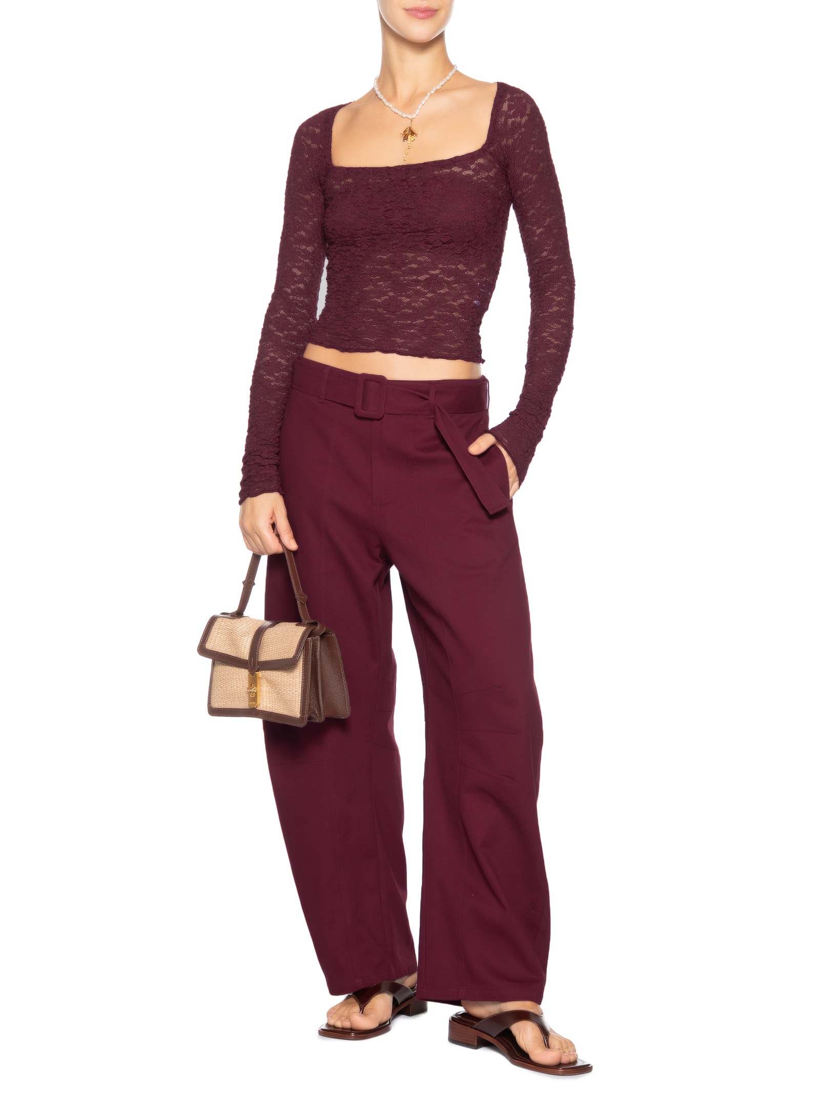 Blusa Feminina Decote Reto Artesanal Rendada Vinho Farm