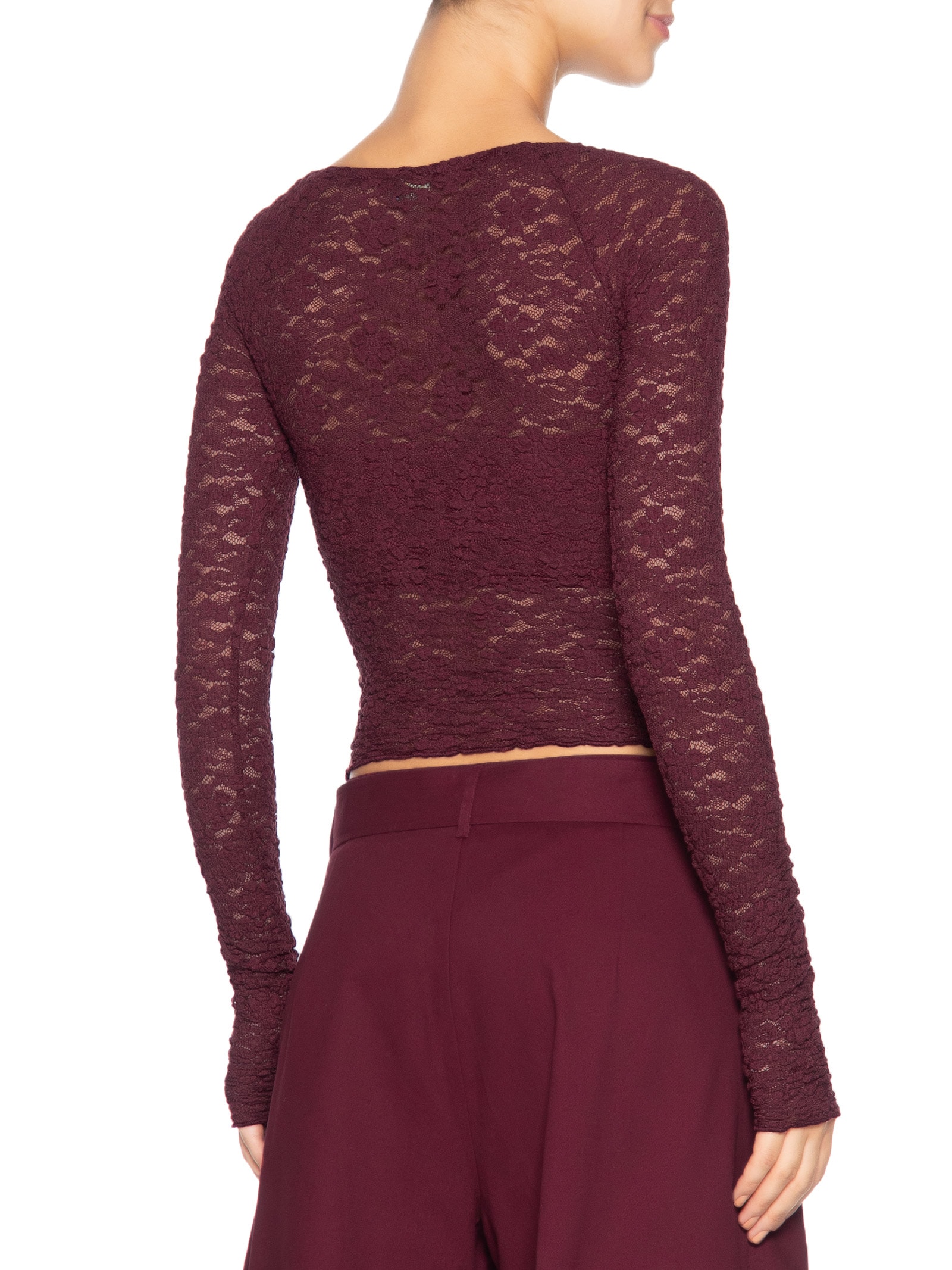 Blusa Feminina Decote Reto Artesanal Rendada Vinho Farm