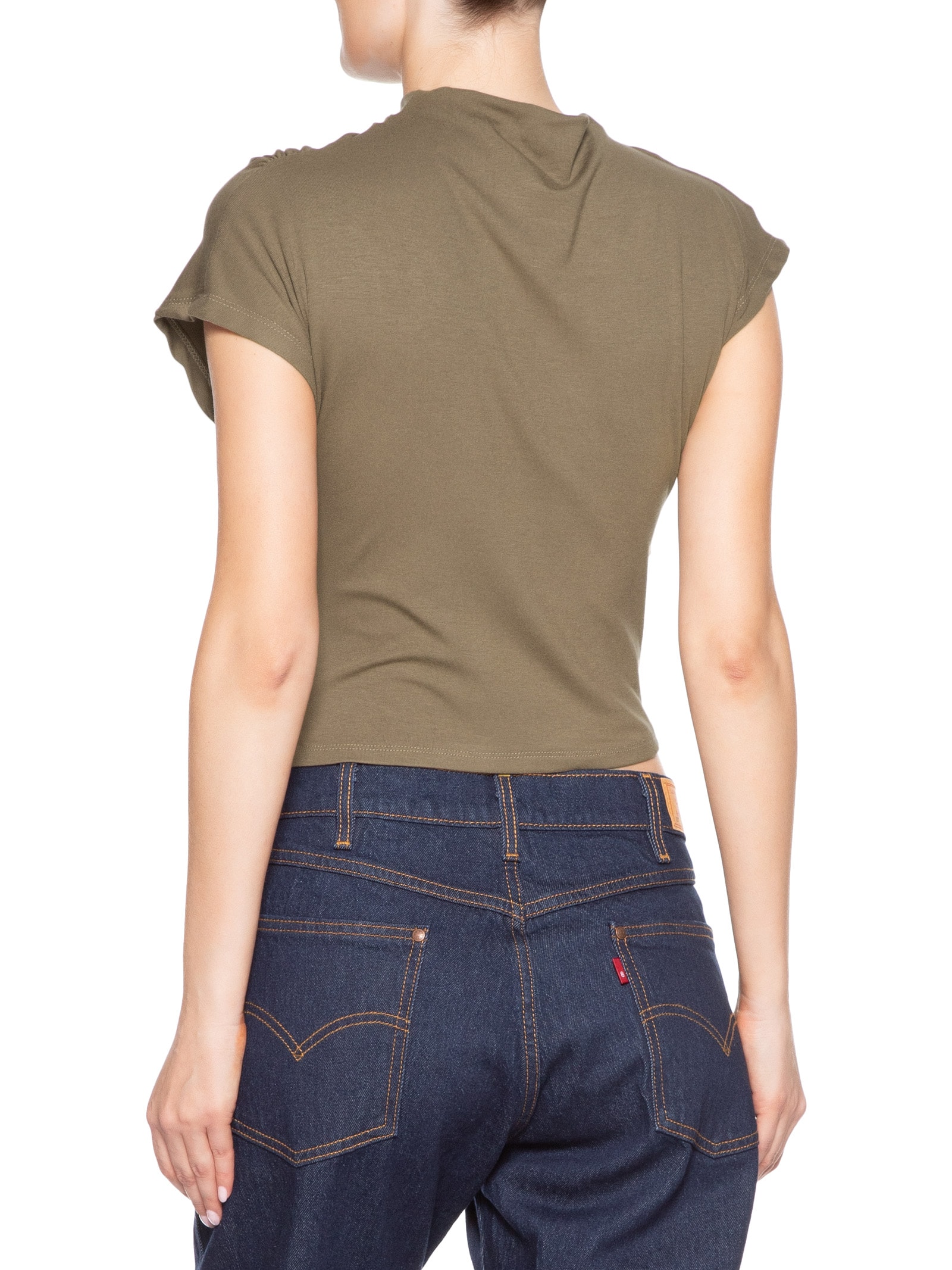 Blusa Feminina Decote Reto Drapeada Bege Basiq