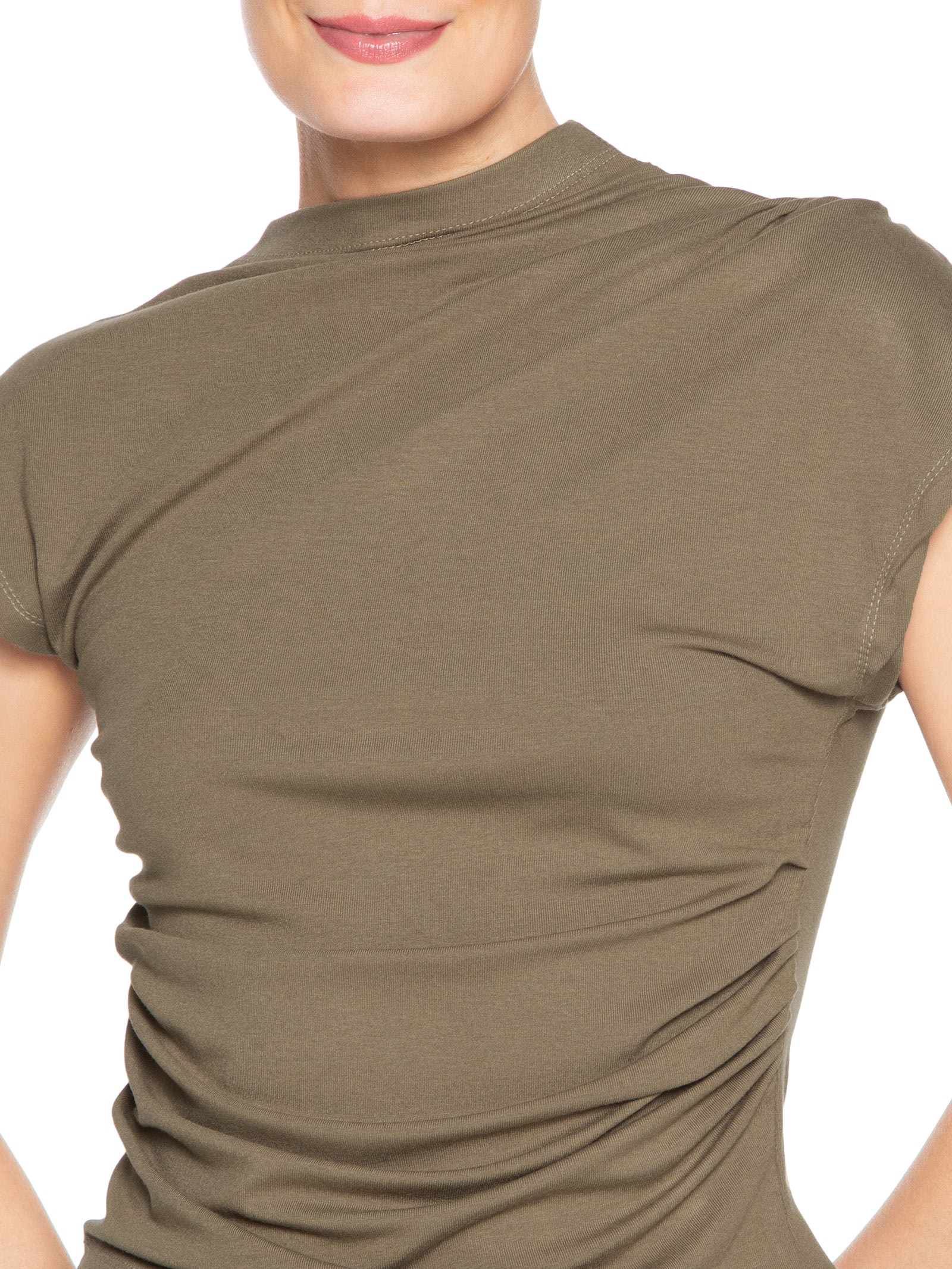 Blusa Feminina Decote Reto Drapeada Bege Basiq