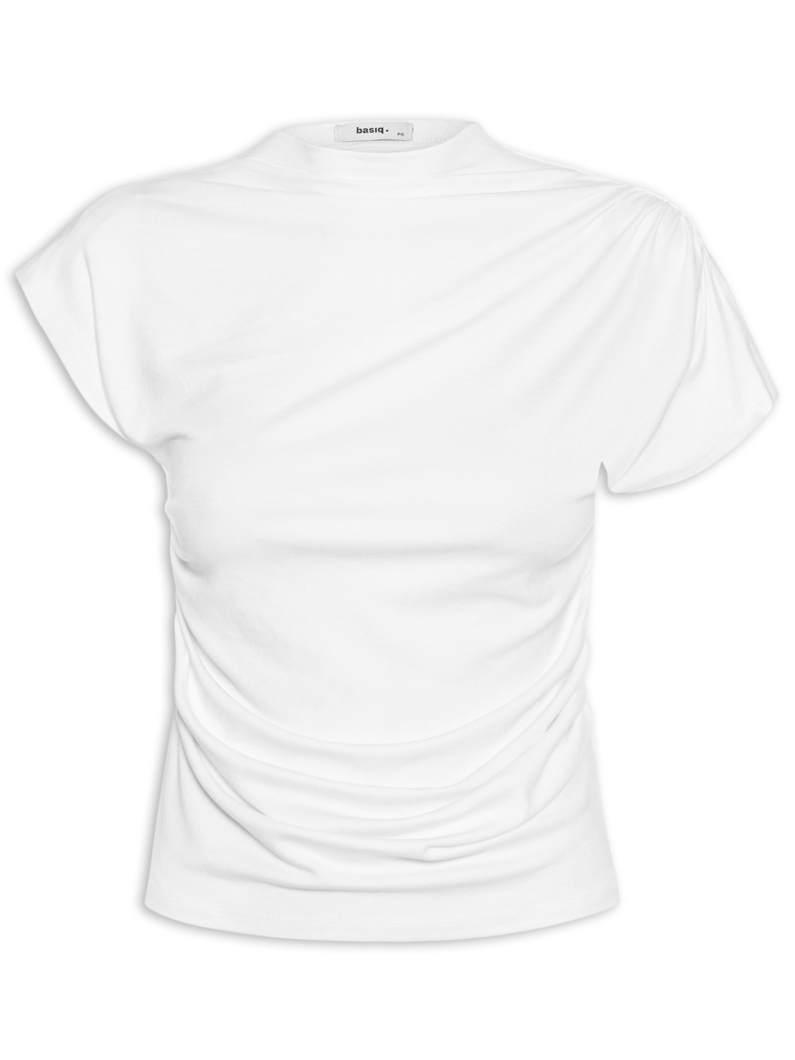 Blusa Feminina Decote Reto Drapeada Branco Basiq