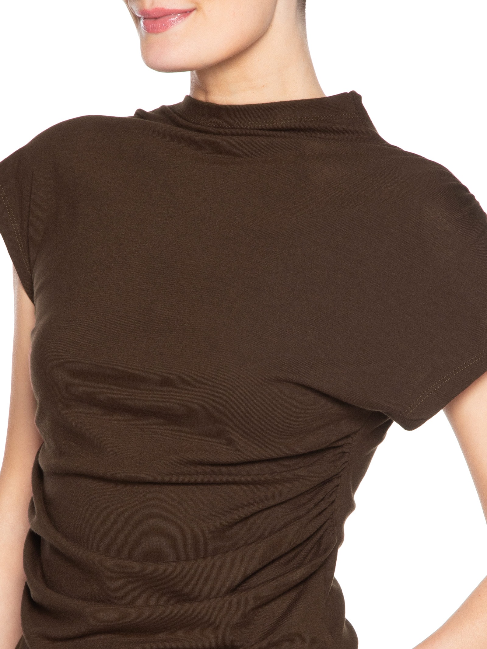 Blusa Feminina Decote Reto Drapeada Marrom Basiq