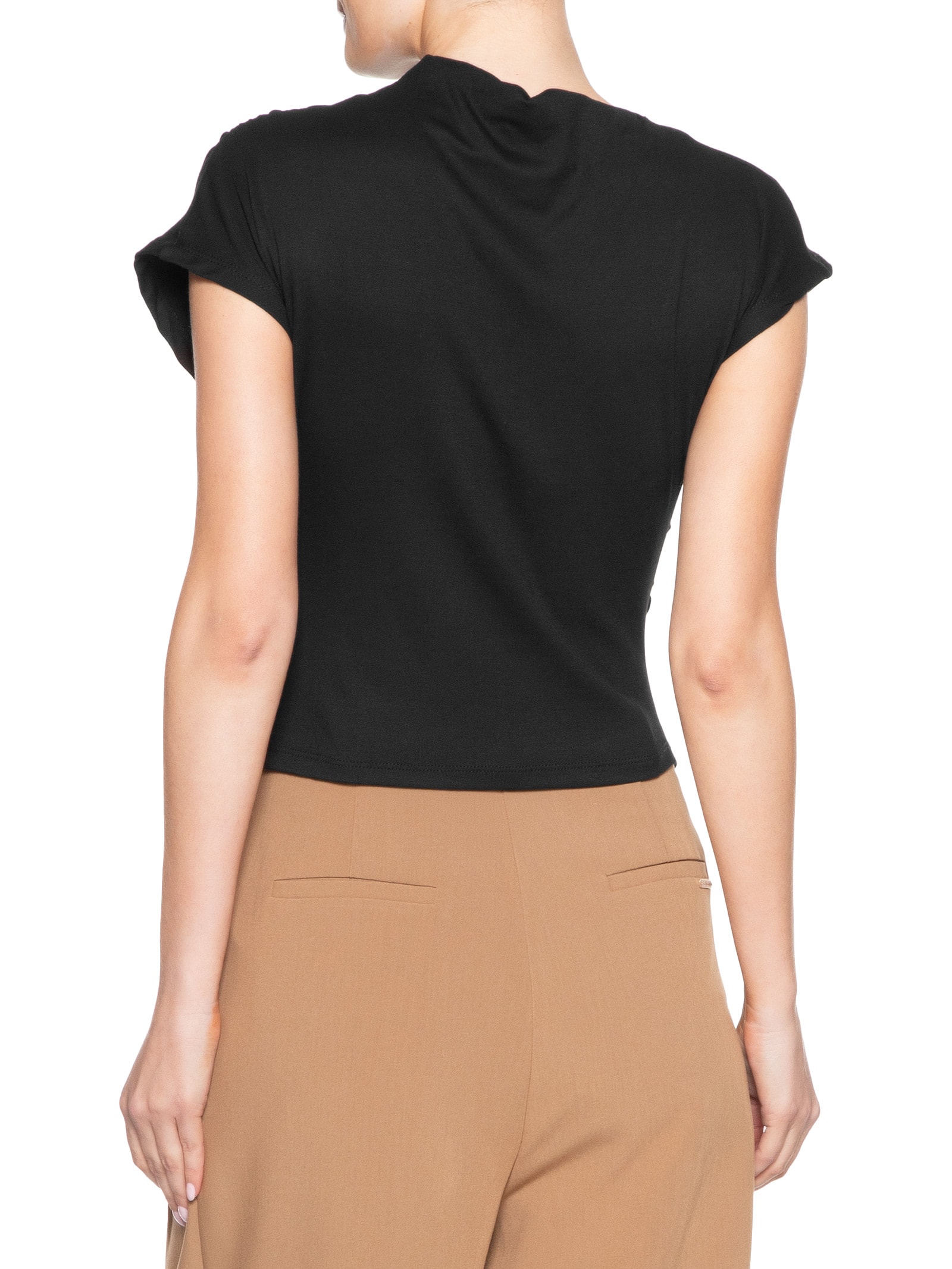 Blusa Feminina Decote Reto Drapeada Preto Basiq