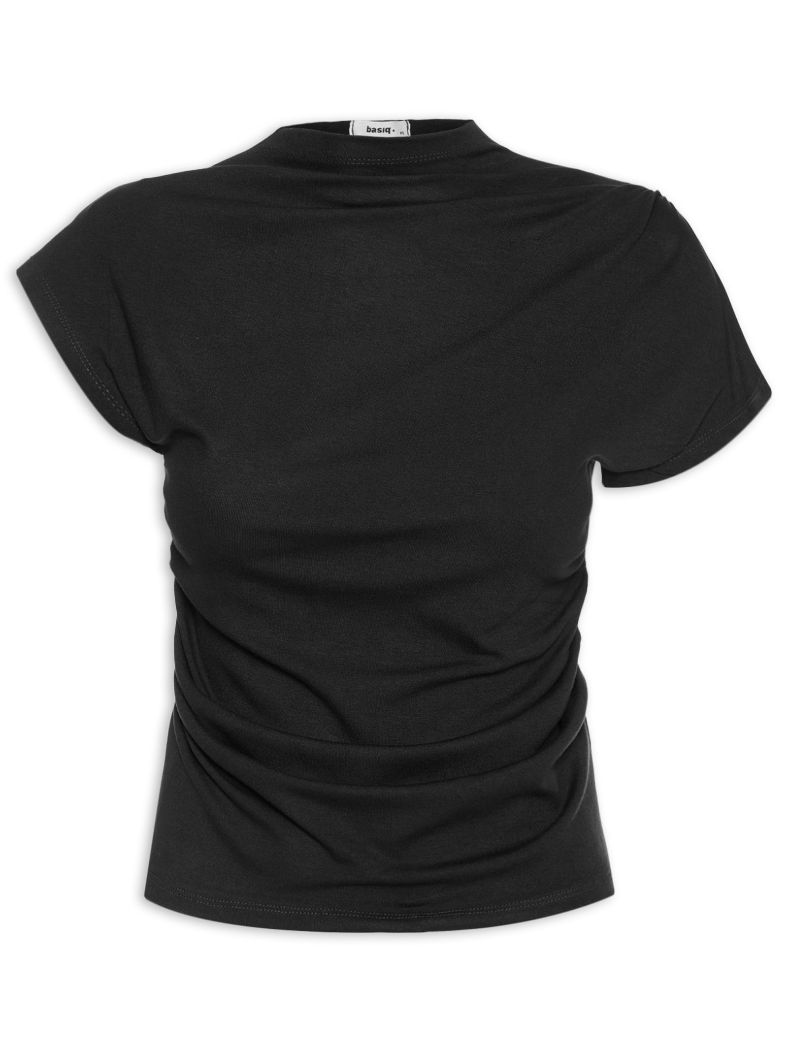 Blusa Feminina Decote Reto Drapeada Preto Basiq