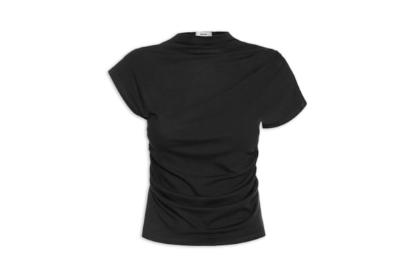 Blusa Feminina Decote Reto Drapeada - Preto