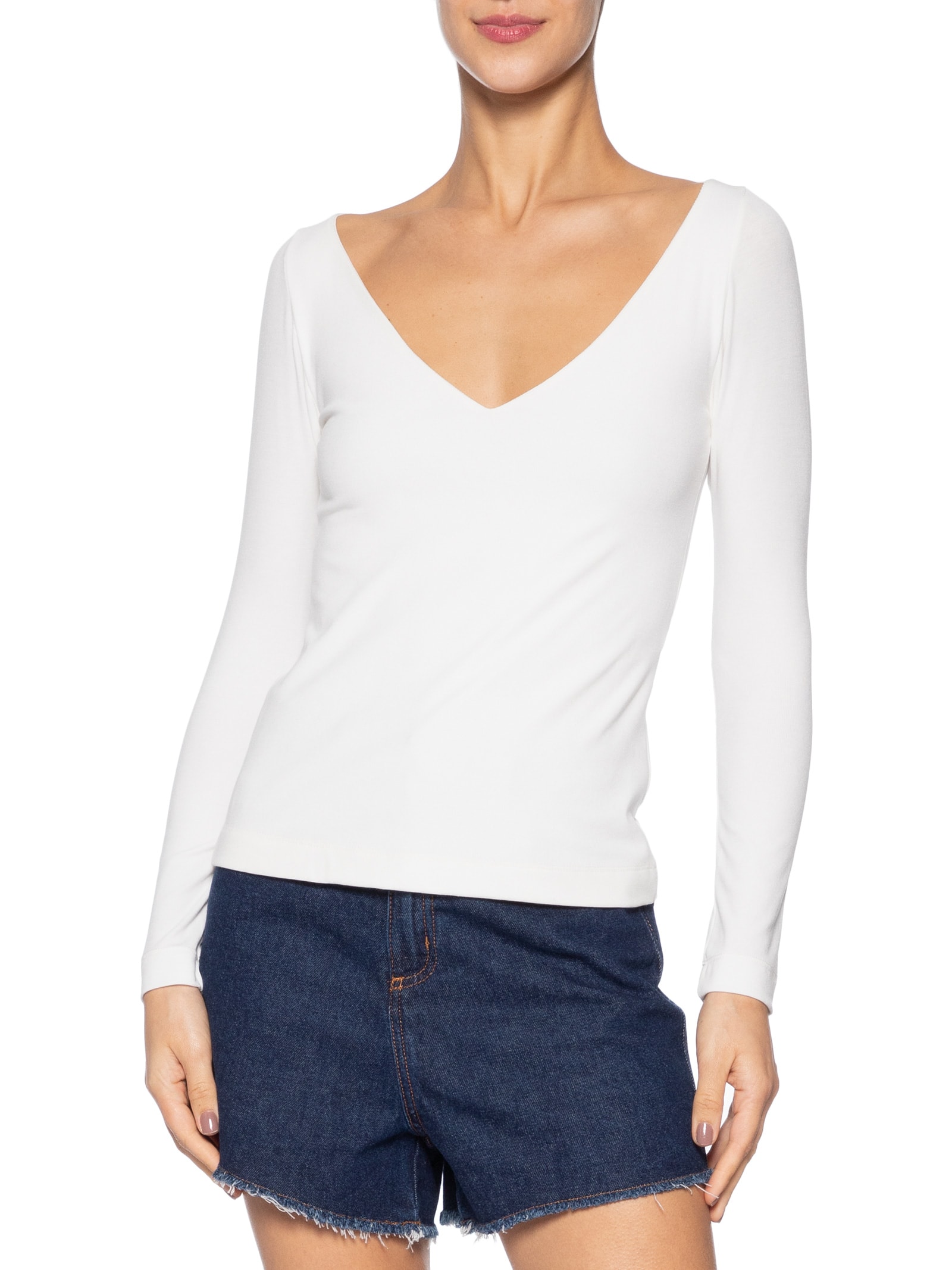 Blusa Feminina Decote V Aberto Branco Animale