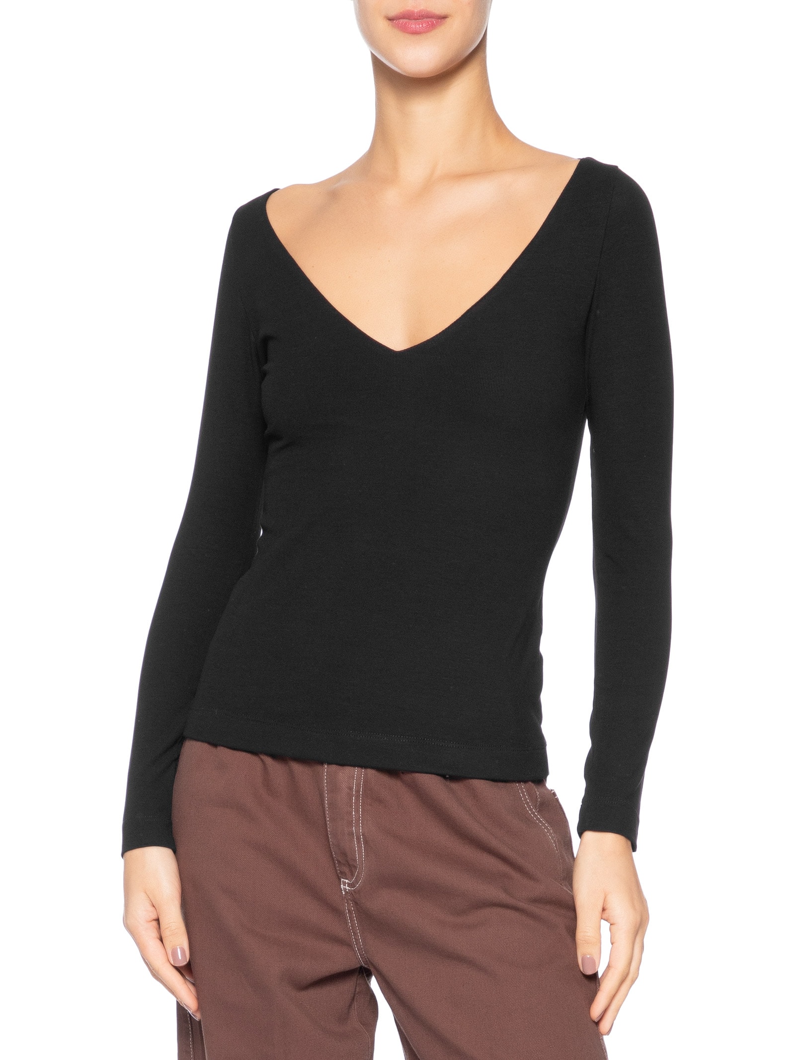 Blusa Feminina Decote V Aberto Preto Animale