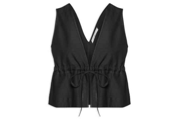Blusa Feminina Decote V Com Linho - Preto
