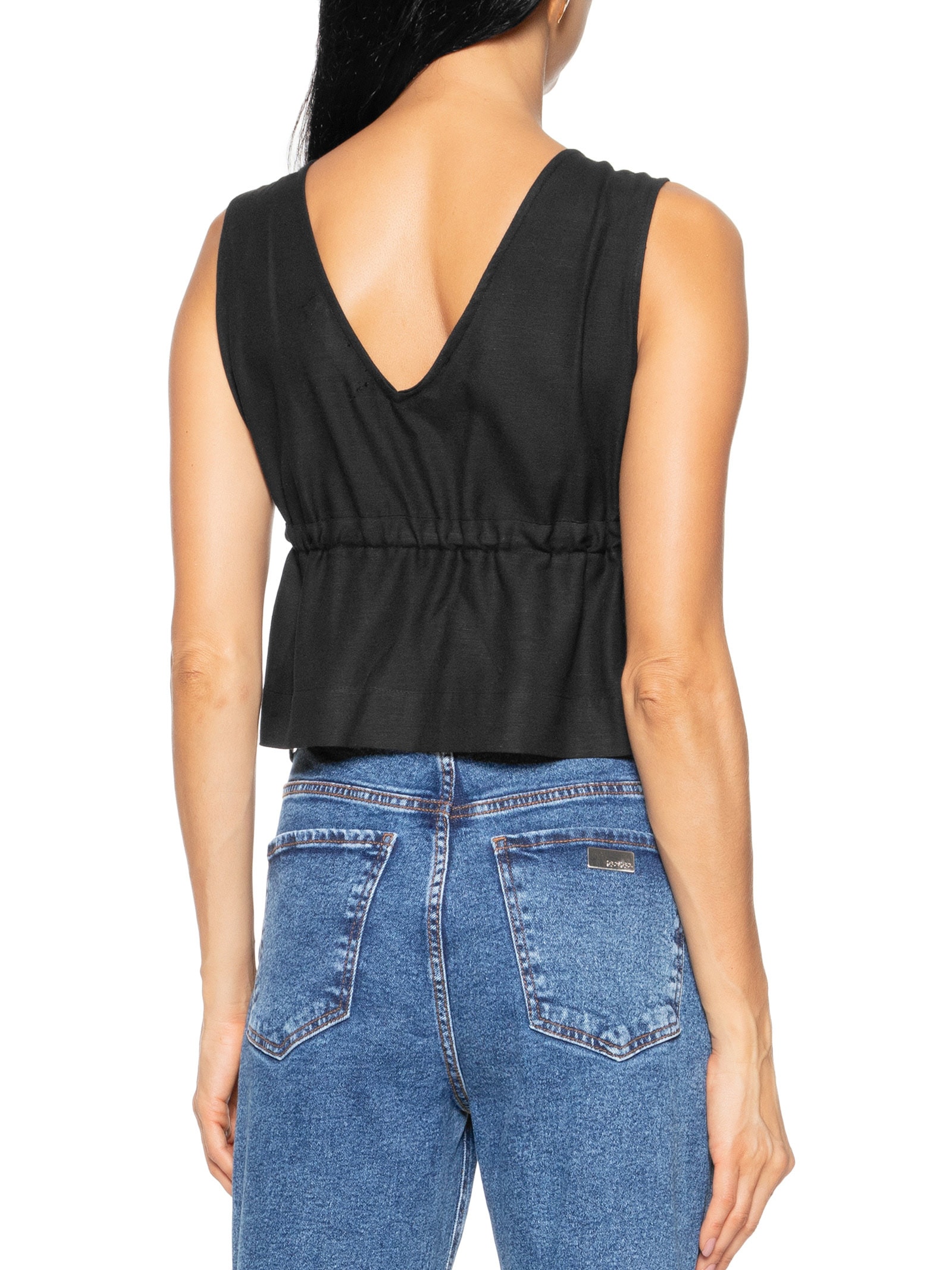 Blusa Feminina Decote V Com Linho Preto Hering