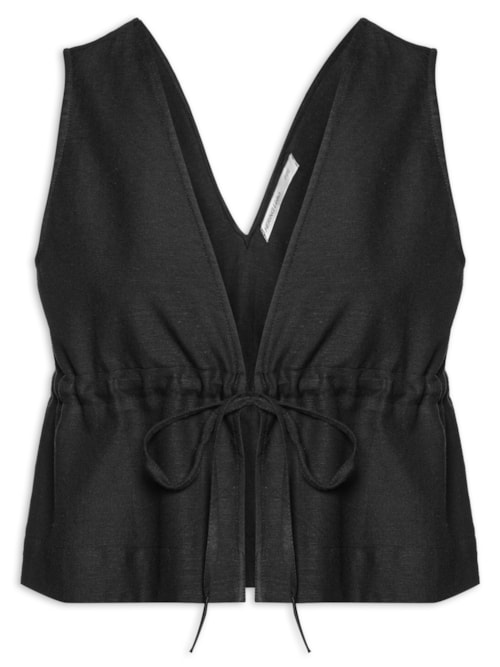 Blusa Feminina Decote V Com Linho - Preto