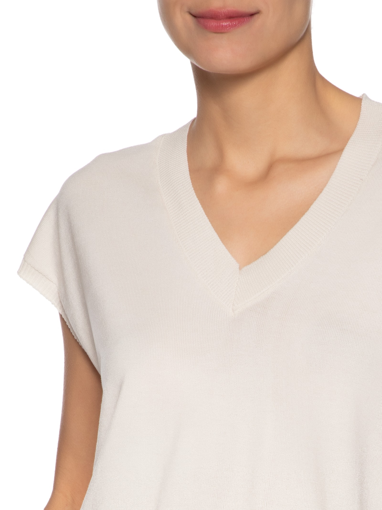 Blusa Feminina Decote V em Tricot Bege '2Essential