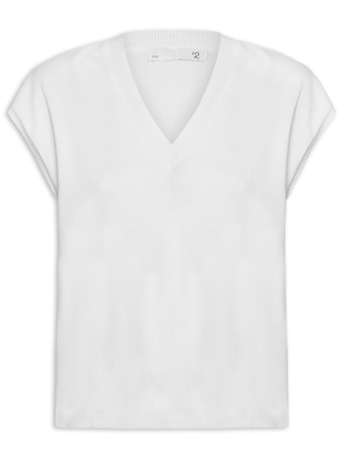 Blusa Feminina Decote V em Tricot – Branco