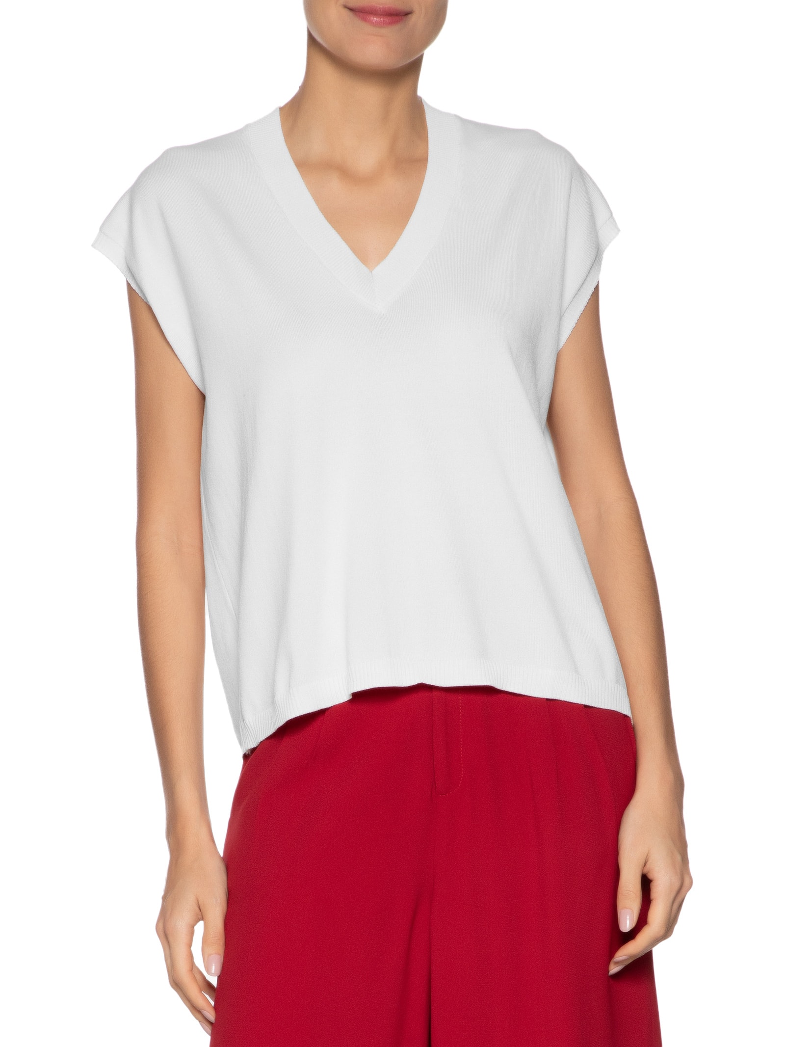 Blusa Feminina Decote V em Tricot Branco '2Essential