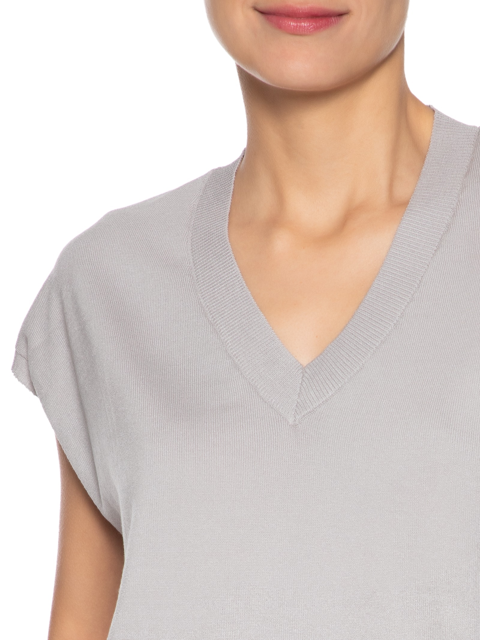 Blusa Feminina Decote V em Tricot Cinza '2Essential