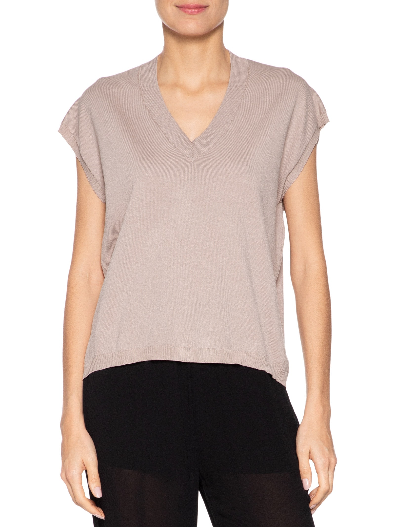 Blusa Feminina Decote V em Tricot Khaki '2Essential