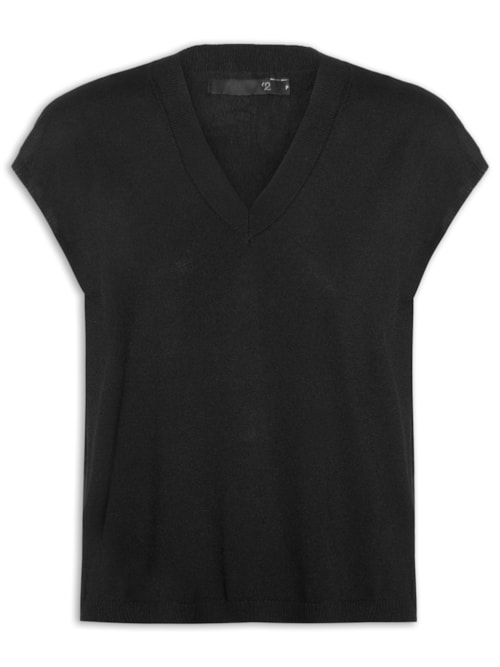 Blusa Feminina Decote V em Tricot – Preto