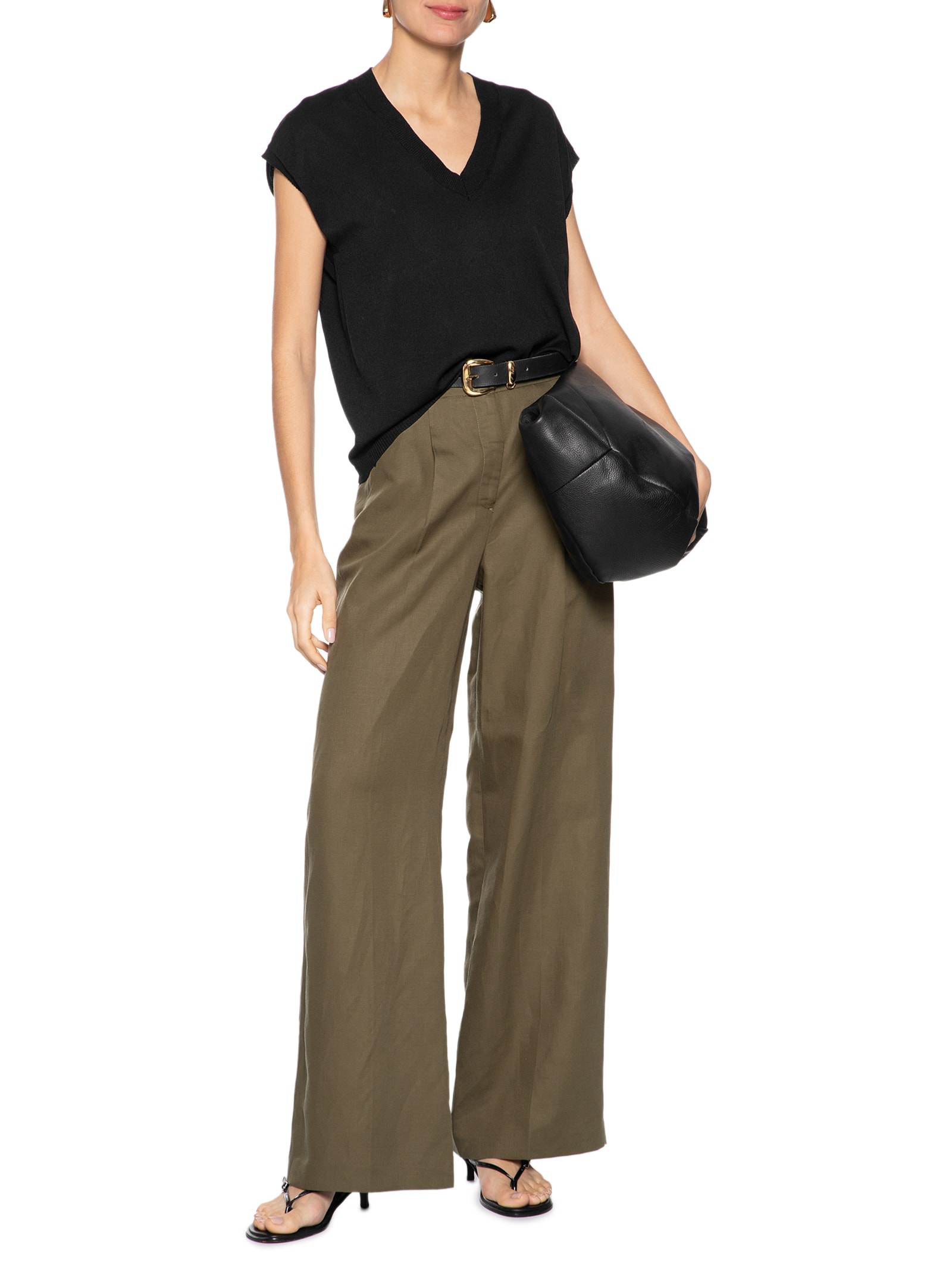 Blusa Feminina Decote V em Tricot Preto '2Essential