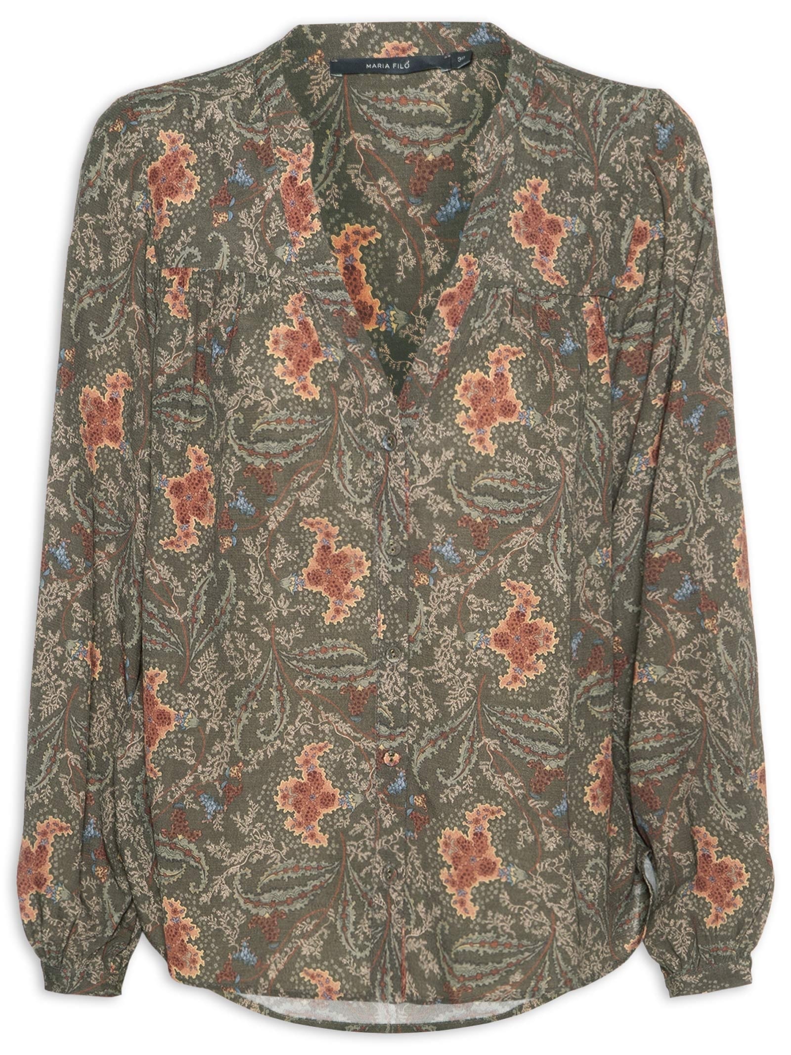 Blusa Feminina Decote V Estampa Ori Verde Maria Filó