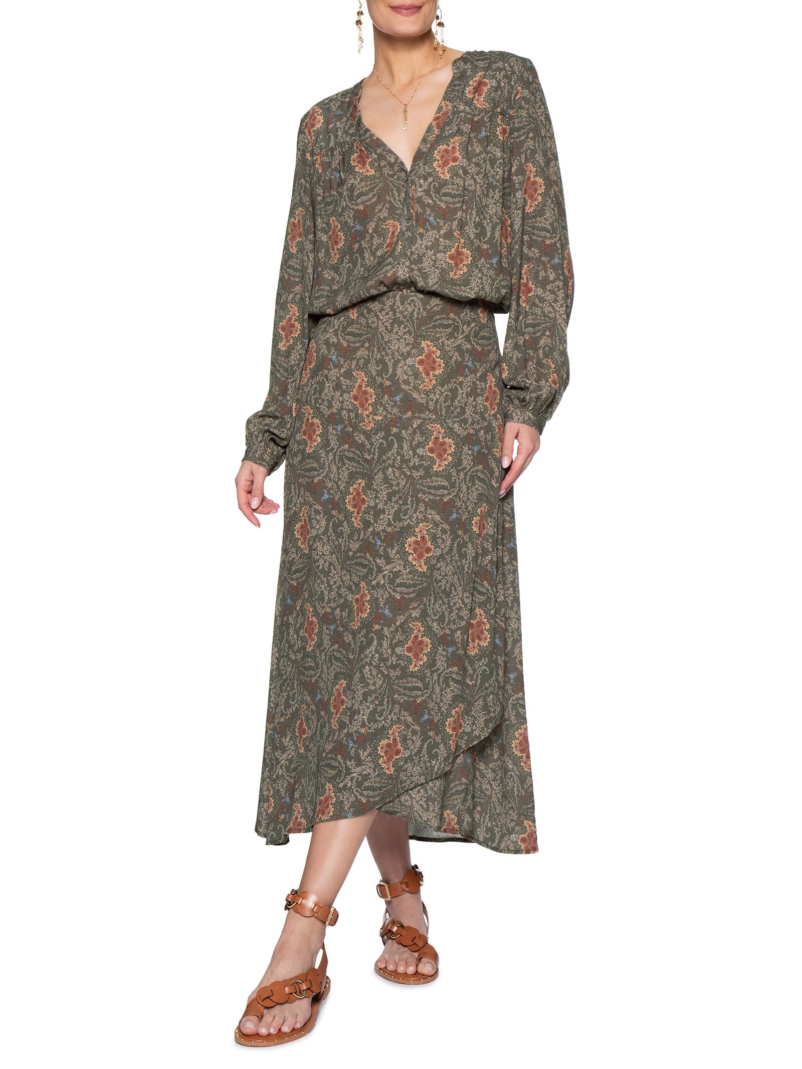 Blusa Feminina Decote V Estampa Ori Verde Maria Filó
