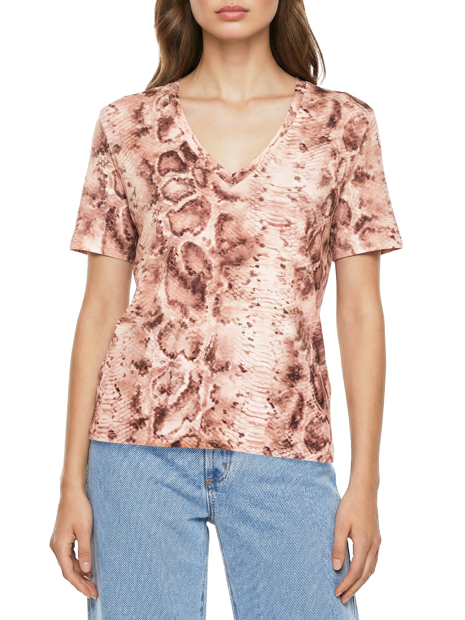 Blusa Feminina Decote V Estampada Rosa Lança Perfume