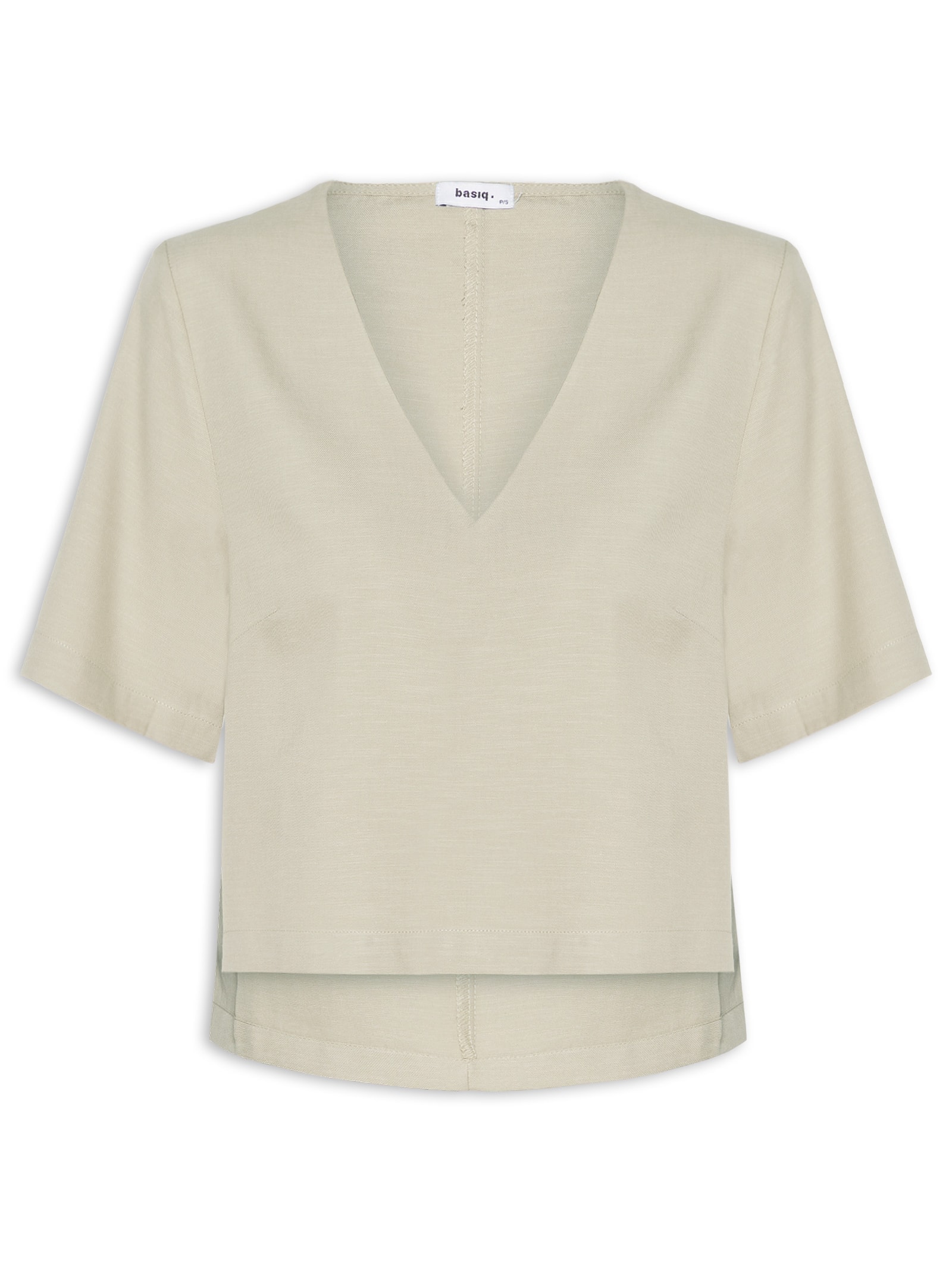 Blusa Feminina Decote V Manga Curta Bege Basiq
