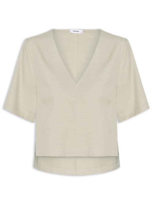 Blusa Feminina Decote V Manga Curta – Bege