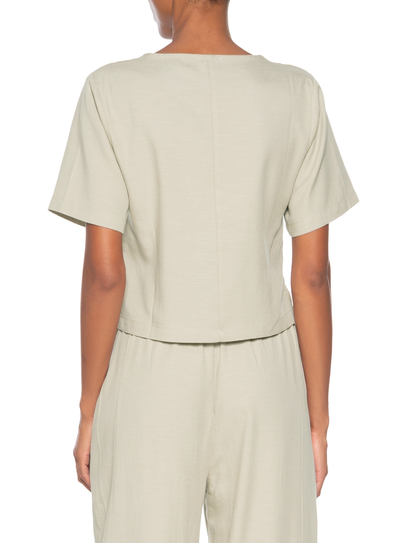 Blusa Feminina Decote V Manga Curta Bege Basiq