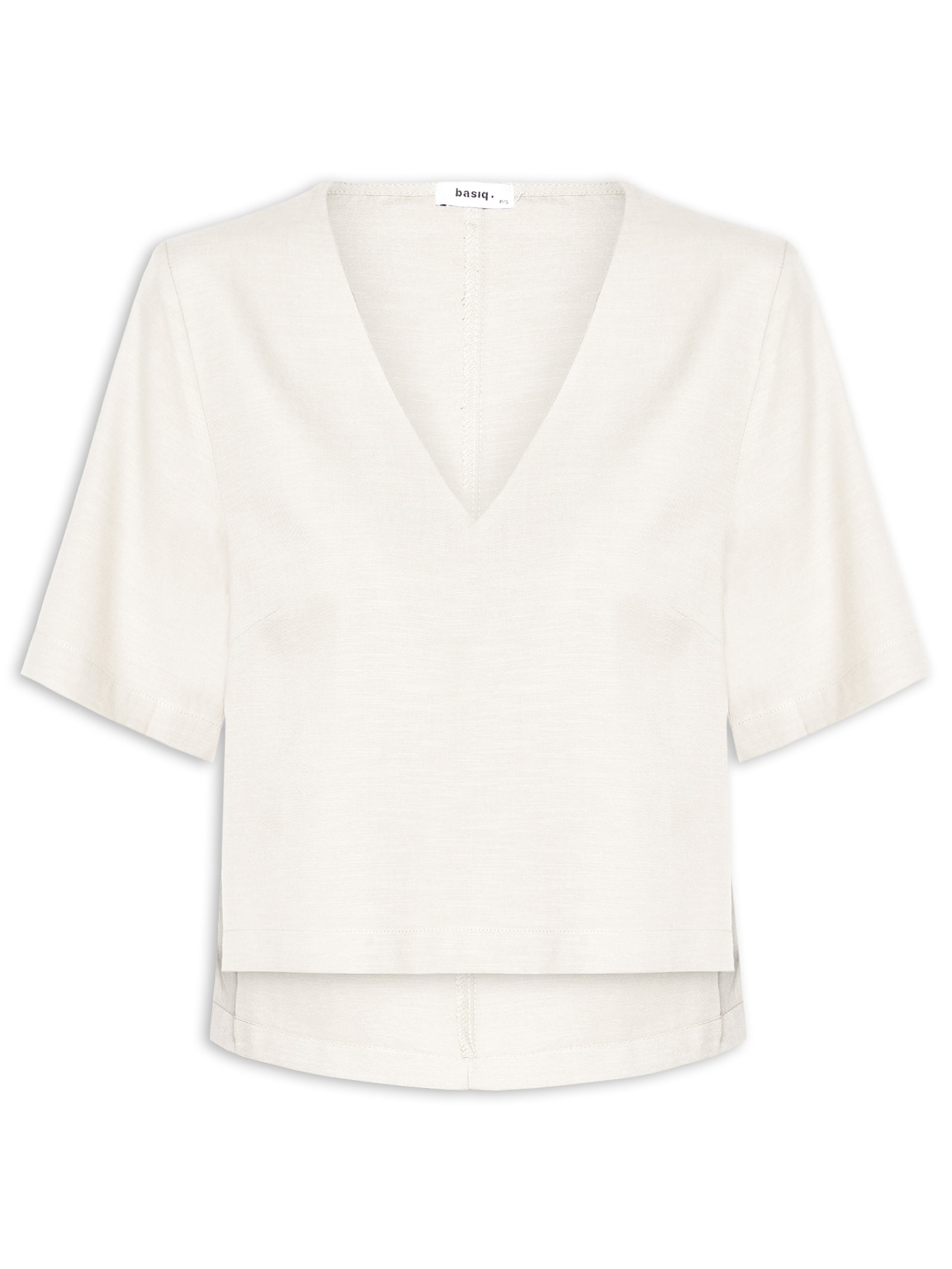 Blusa Feminina Decote V Manga Curta Branco Basiq