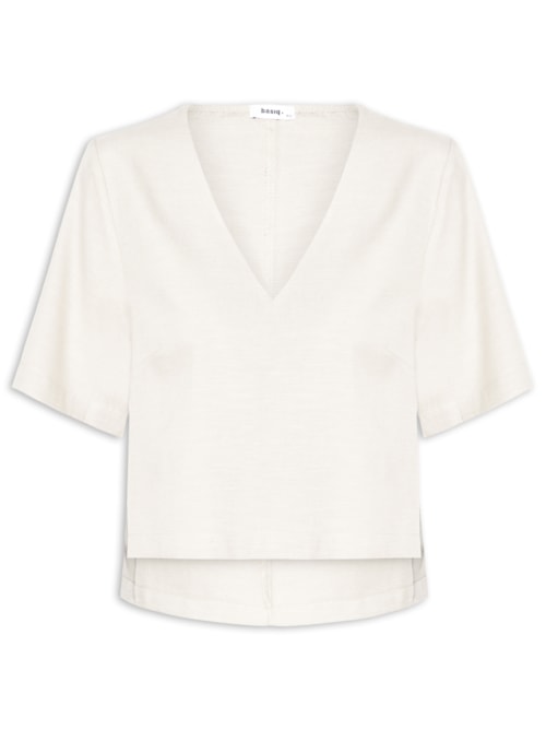 Blusa Feminina Decote V Manga Curta – Branco
