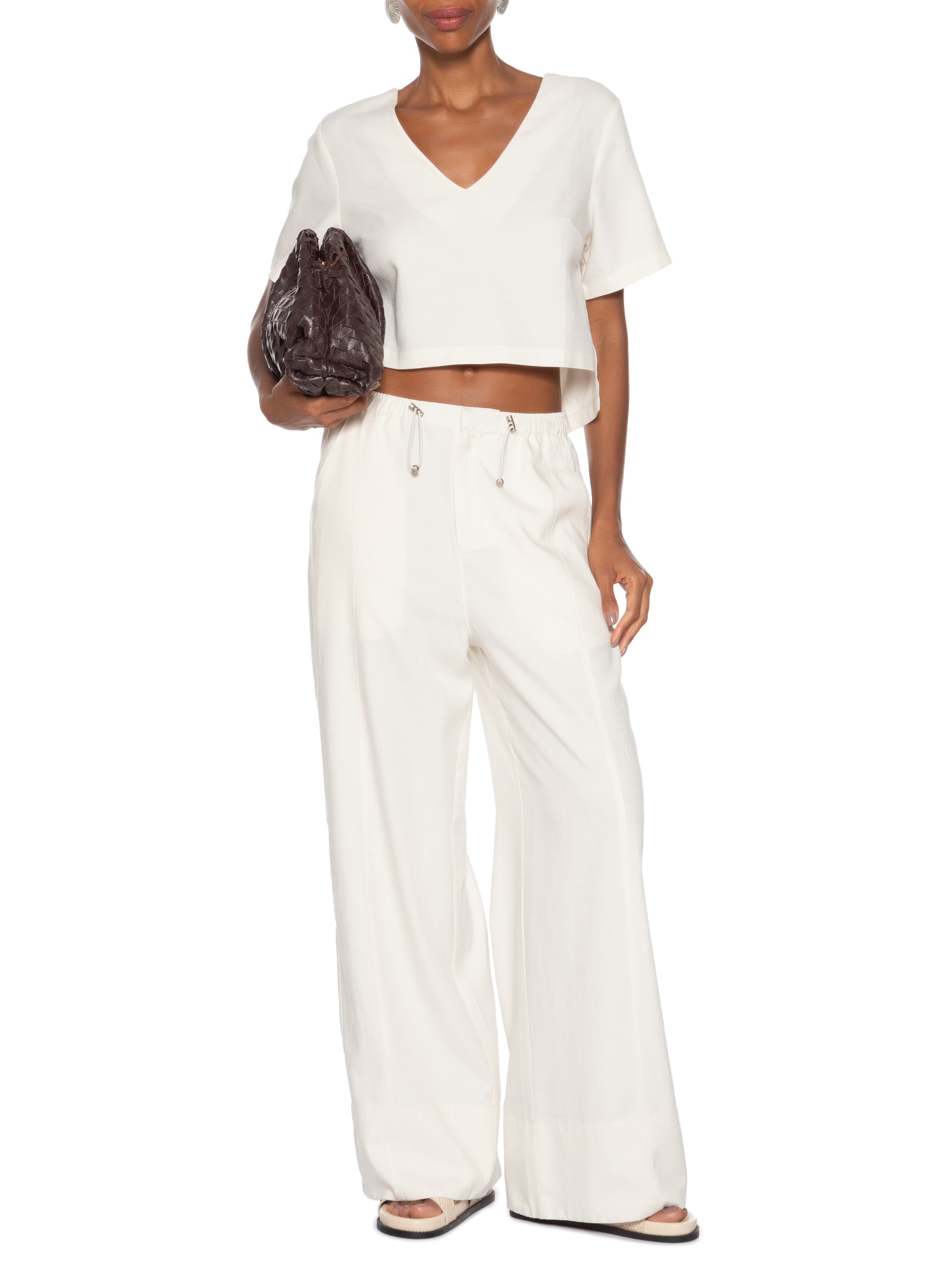 Blusa Feminina Decote V Manga Curta Branco Basiq