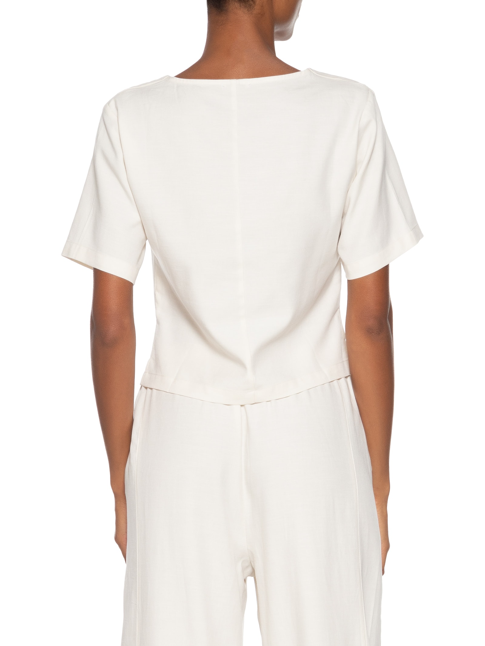 Blusa Feminina Decote V Manga Curta Branco Basiq