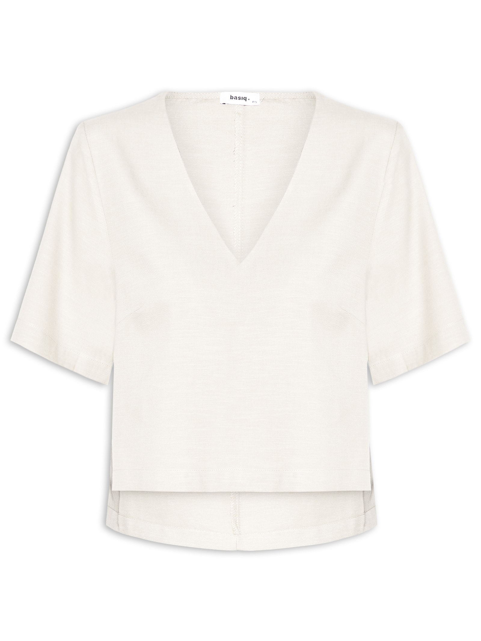 Blusa Feminina Decote V Manga Curta Branco Basiq