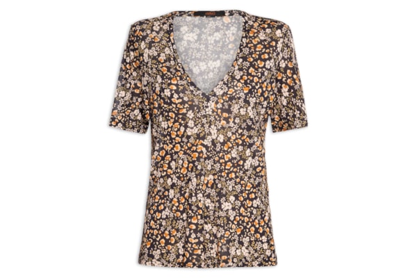 Blusa Feminina Decote V Manga Curta Liberty - Preto