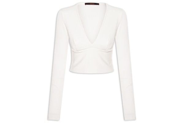 Blusa Feminina Decote V Manga Longa - Branco