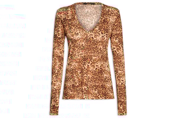 Blusa Feminina Decote V Manga Longa Onça - Animal Print