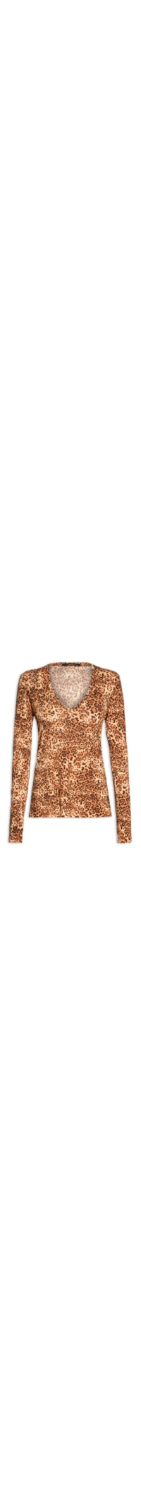 Blusa Feminina Decote V Manga Longa Onça - Animal Print