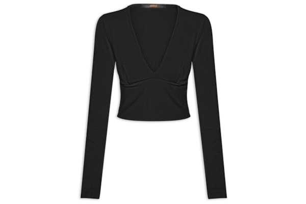 Blusa Feminina Decote V Manga Longa - Preto