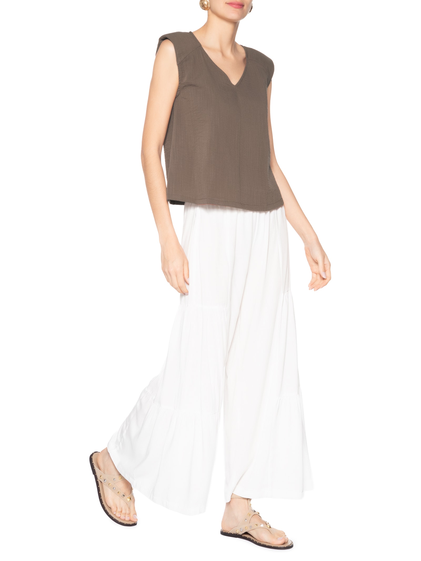 Blusa Feminina Decote V Marrom Basiq