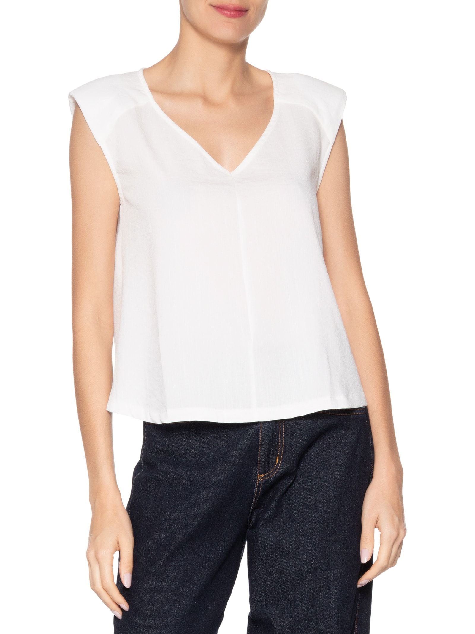 Blusa Feminina Decote V Off White Basiq