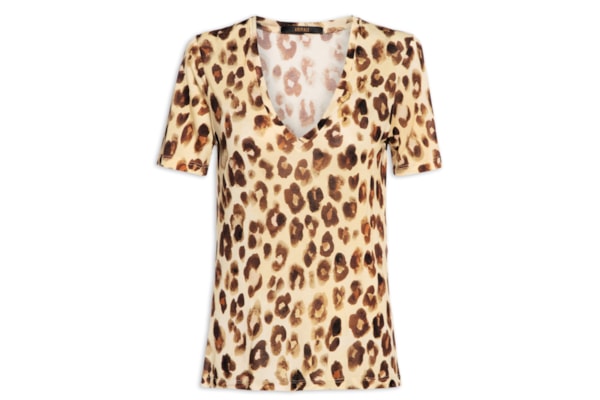 Blusa Feminina Decote V Onça Concha Color - Marrom