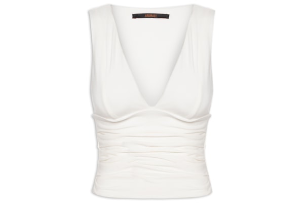 Blusa Feminina Decote V Recorte Cintura - Branco