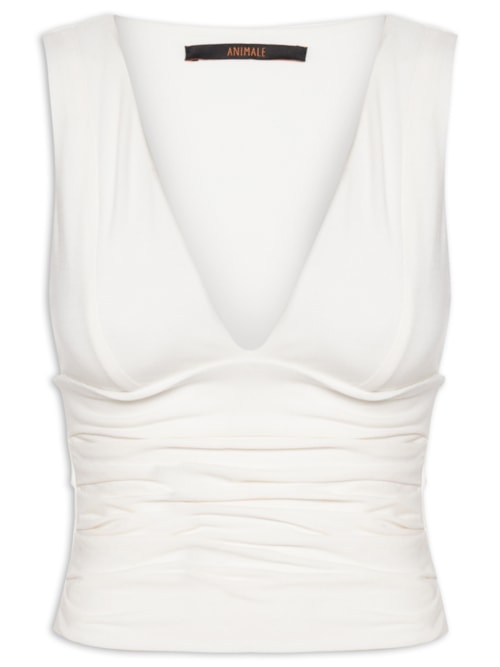Blusa Feminina Decote V Recorte Cintura – Branco
