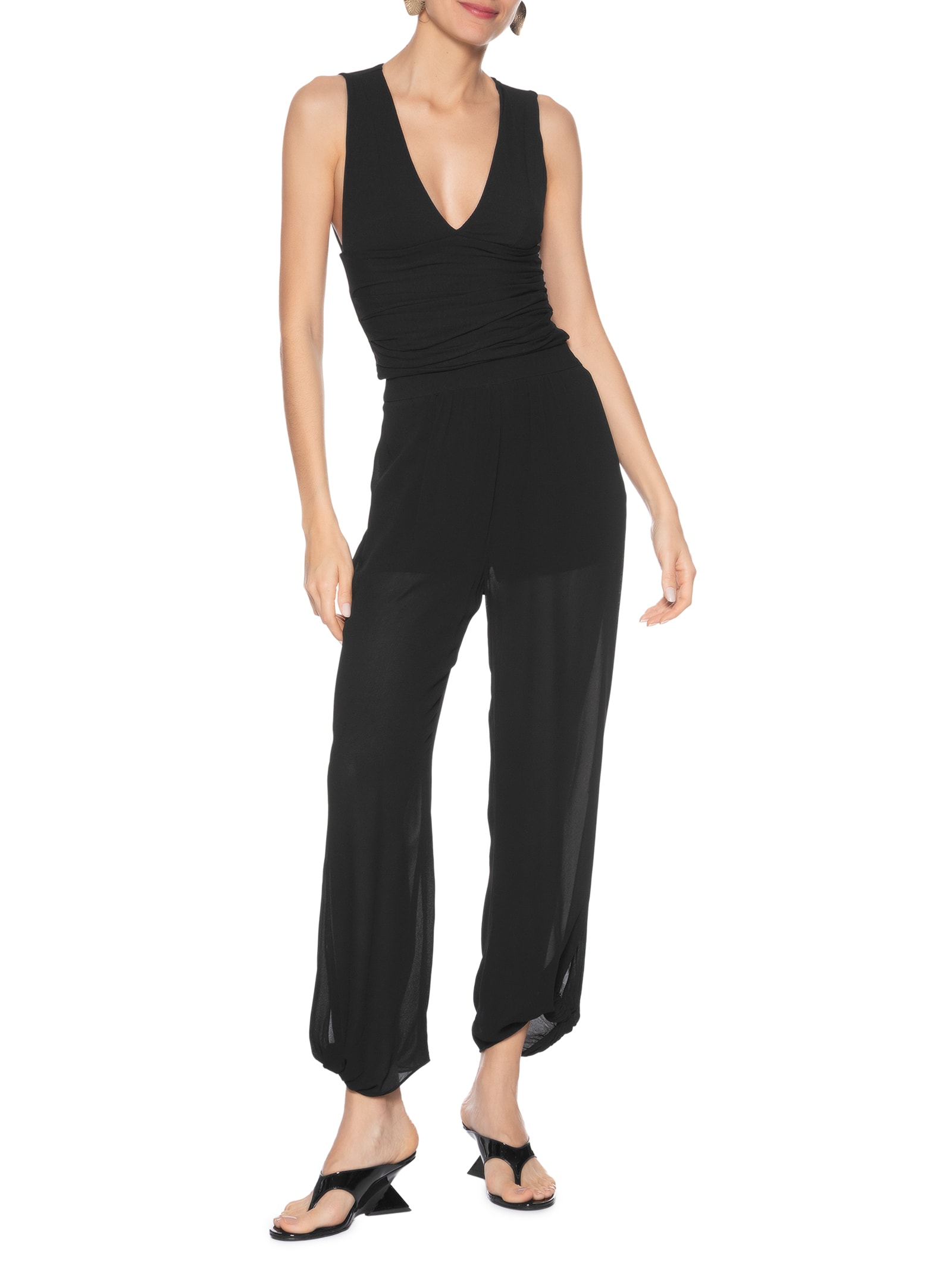 Blusa Feminina Decote V Recorte Cintura Preto Animale