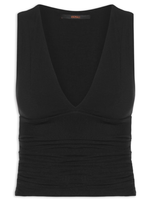 Blusa Feminina Decote V Recorte Cintura – Preto
