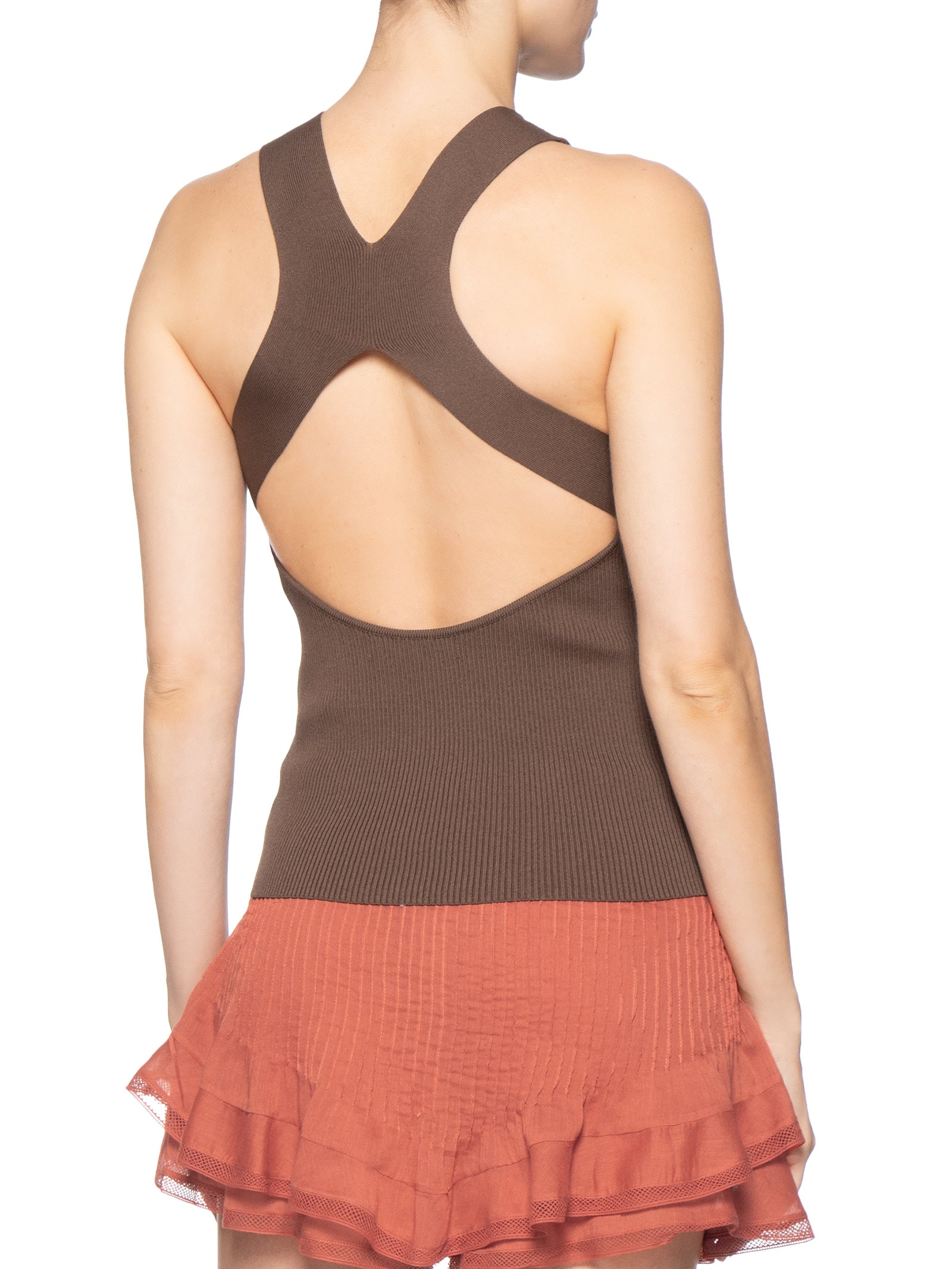 Blusa Feminina Decote X Costas Vazado Marrom Animale