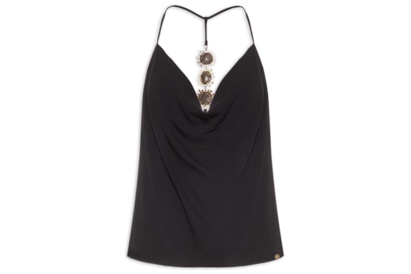 Blusa Feminina Degagê de Alça com Metal Costas – Preto