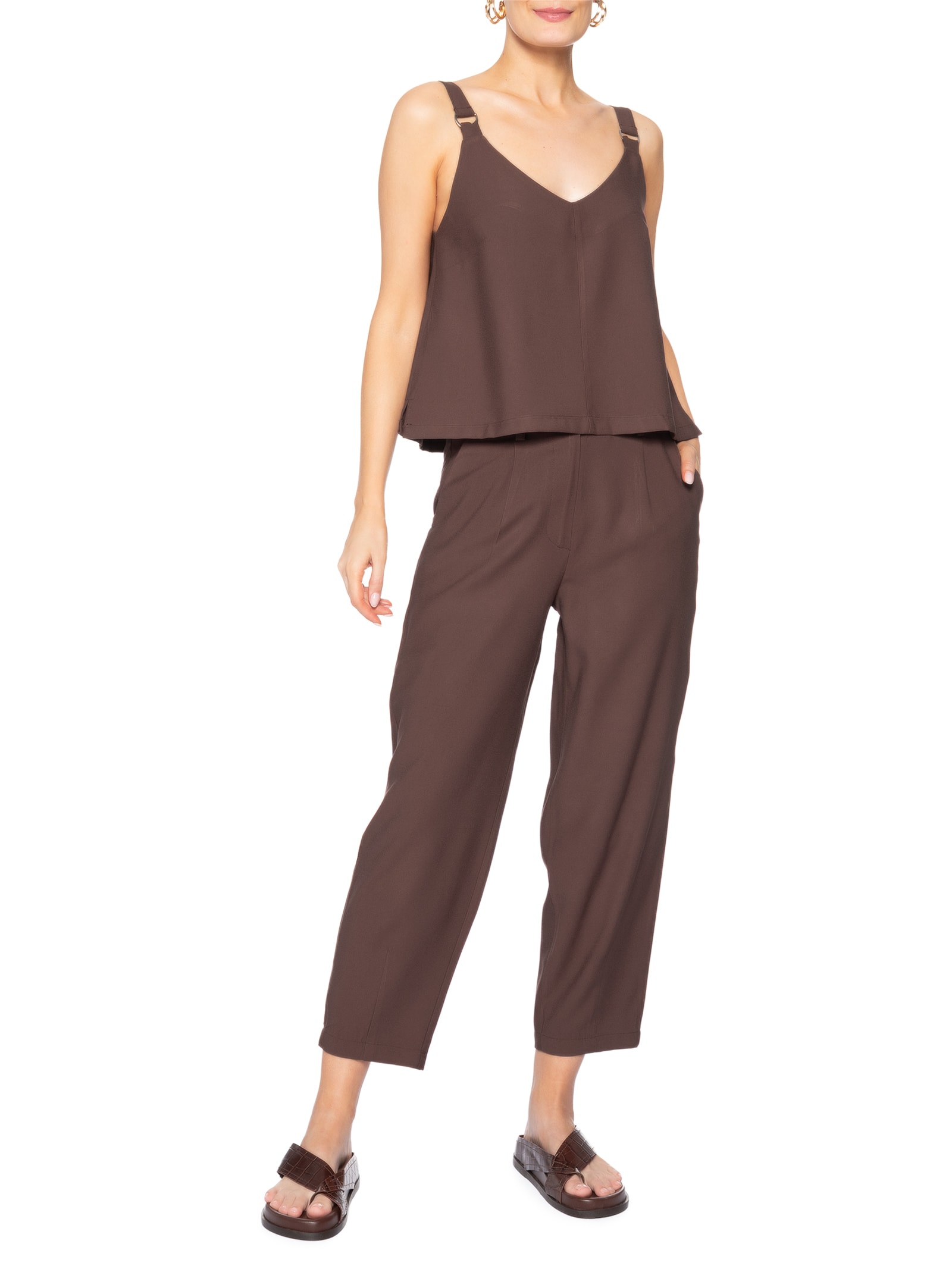 Blusa Feminina Detalhe Alça Marrom Basiq